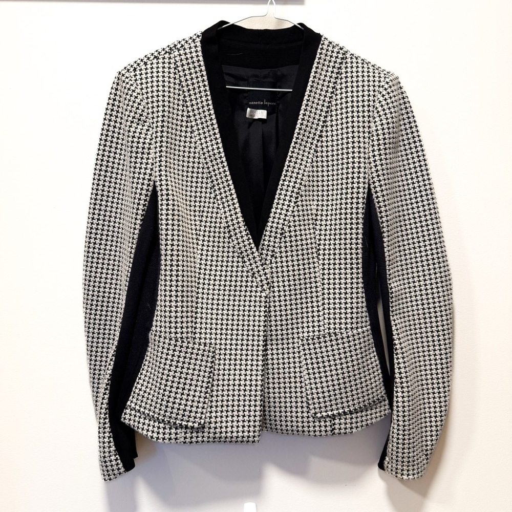 Nanette Lepore Black & White Houndstooth Contrast Panel Blazer - Size 8 - Picture 2 of 9